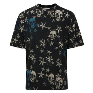 Y2k Skull And Star 2000’s Hybrid Tees Black T-Shirt Size Medium Blue Accents